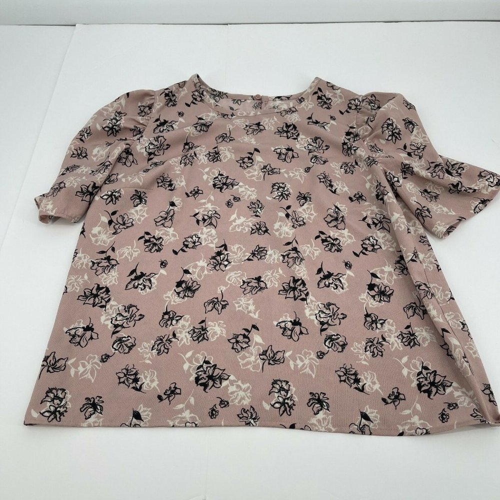 14th & Union Top Medium Womens Short Sleeve Pink Floral Business Casual Classic